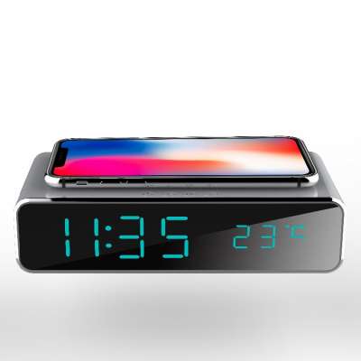 lcd screen portable wireless charger with alarm clock